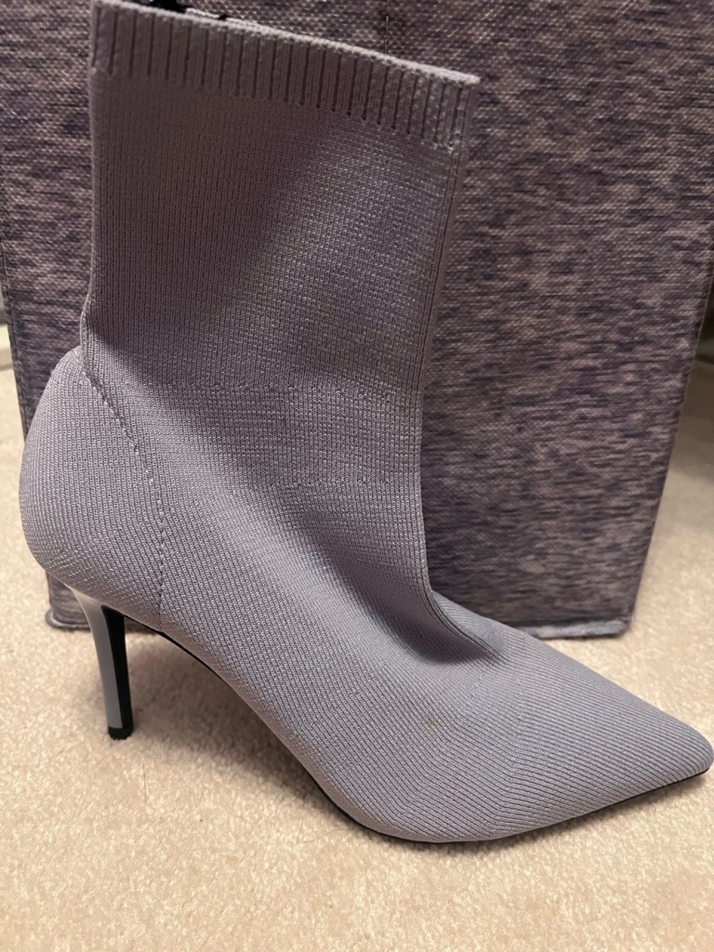 Mango Lavender Gray Knit Pointed-Stiletto Sock Boot